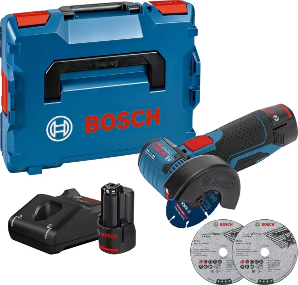 Akumulatorska kutna brusilica BOSCH 12V GWS 12V-76 s 2 x 3,0 Ah akumulatora i punjačem