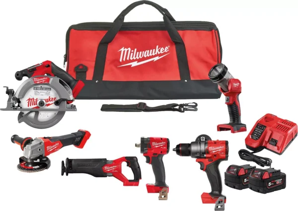 Akumulatorski set Milwaukee, 6-dijelni, 18 V M18 FPP6H3-502B, s 2 x 5,0 Ah akumulatorima i punjačem