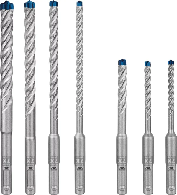 Set svrdla za udarno bušenje BOSCH Expert 7X, 7-dijelni, 4-rezni, promjer 5, 6, 8, duljina 115 mm i promjera 6, 8, 10, 12, duljina 165 mm