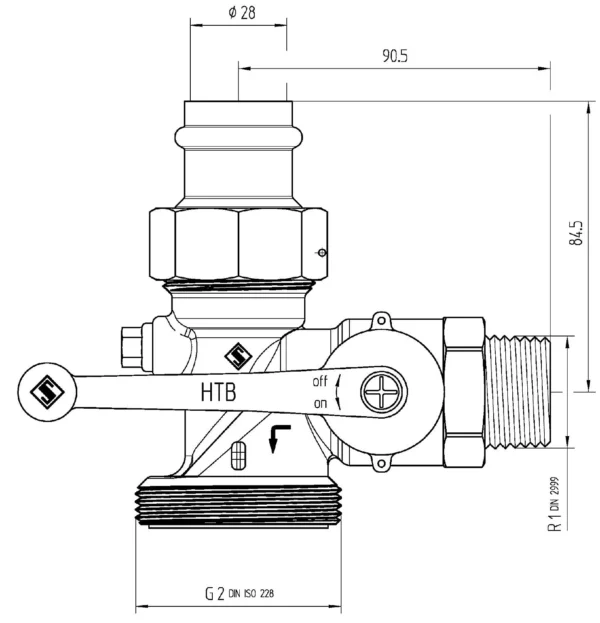 Kuglasti ventil za brojilo DN 25 s press spojnicom 28 mm, model 5220.35