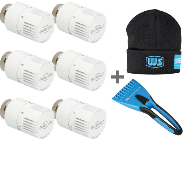 Povoljni paket: 6x termostatska glava Evenes + 1x besplatna kapa WS + 1 x besplatni strugač za led WS